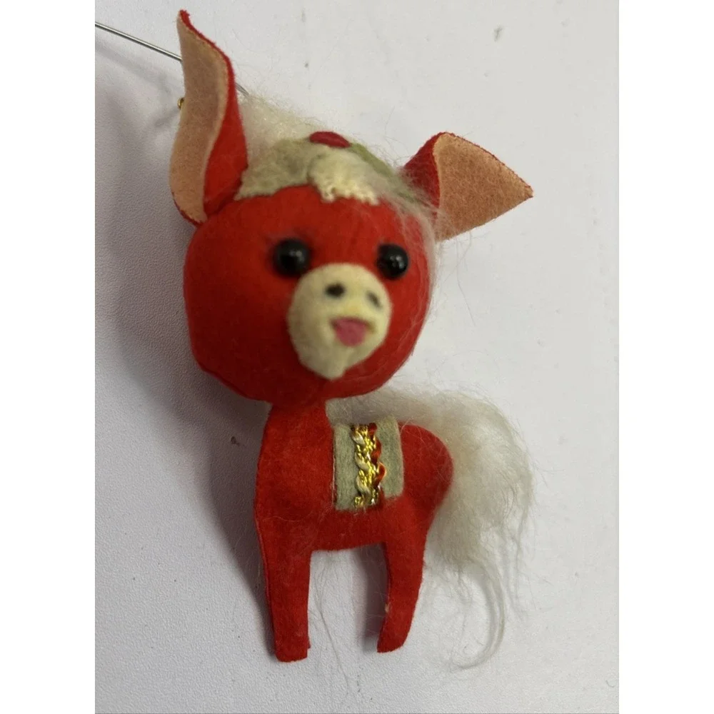 Vintage Red White Felt Flocked Deer Christmas Ornament Japan‎ 4 1/4